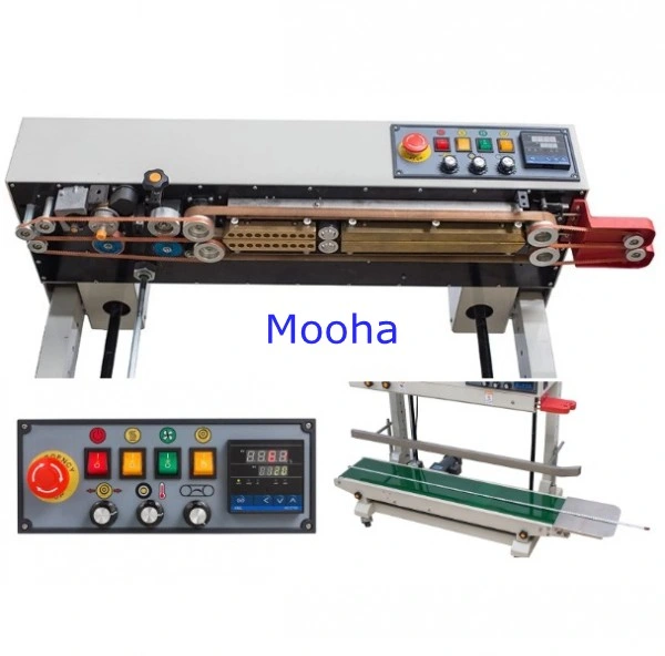 Vertical Plastic PP PE Bag Continuous Band Sealer with Solid Ink Code Printer